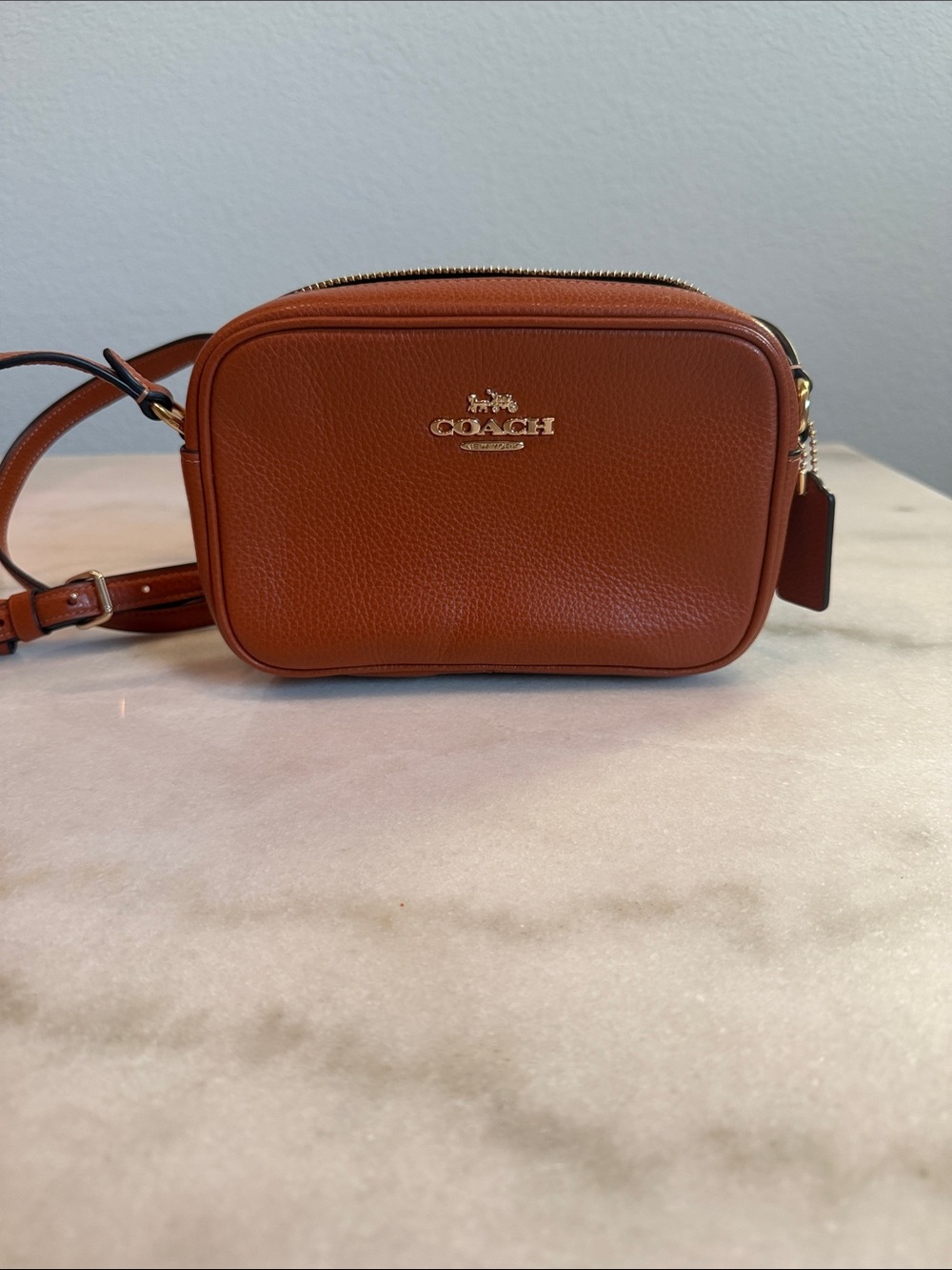 Coach Pebbled Leather Crossbody Belt Bag in Chestnut Brown
